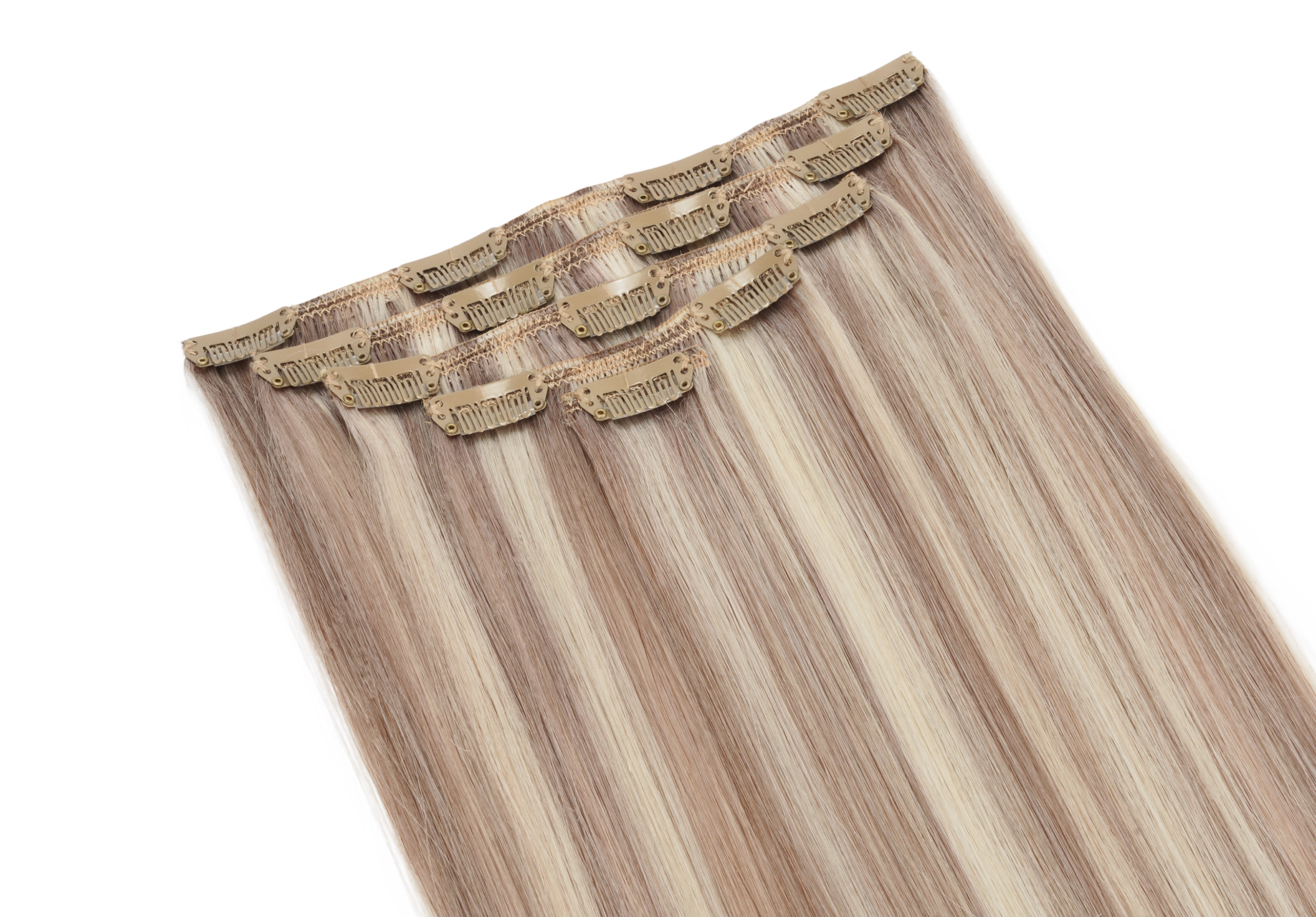 In-stock blonde Clip-In hair extensions with sewn-in clips