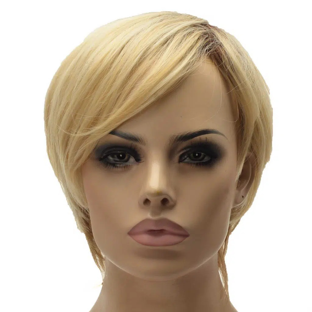 Perruque synthétique blonde et brune à encolure effilée, coupe Pixie pour dames