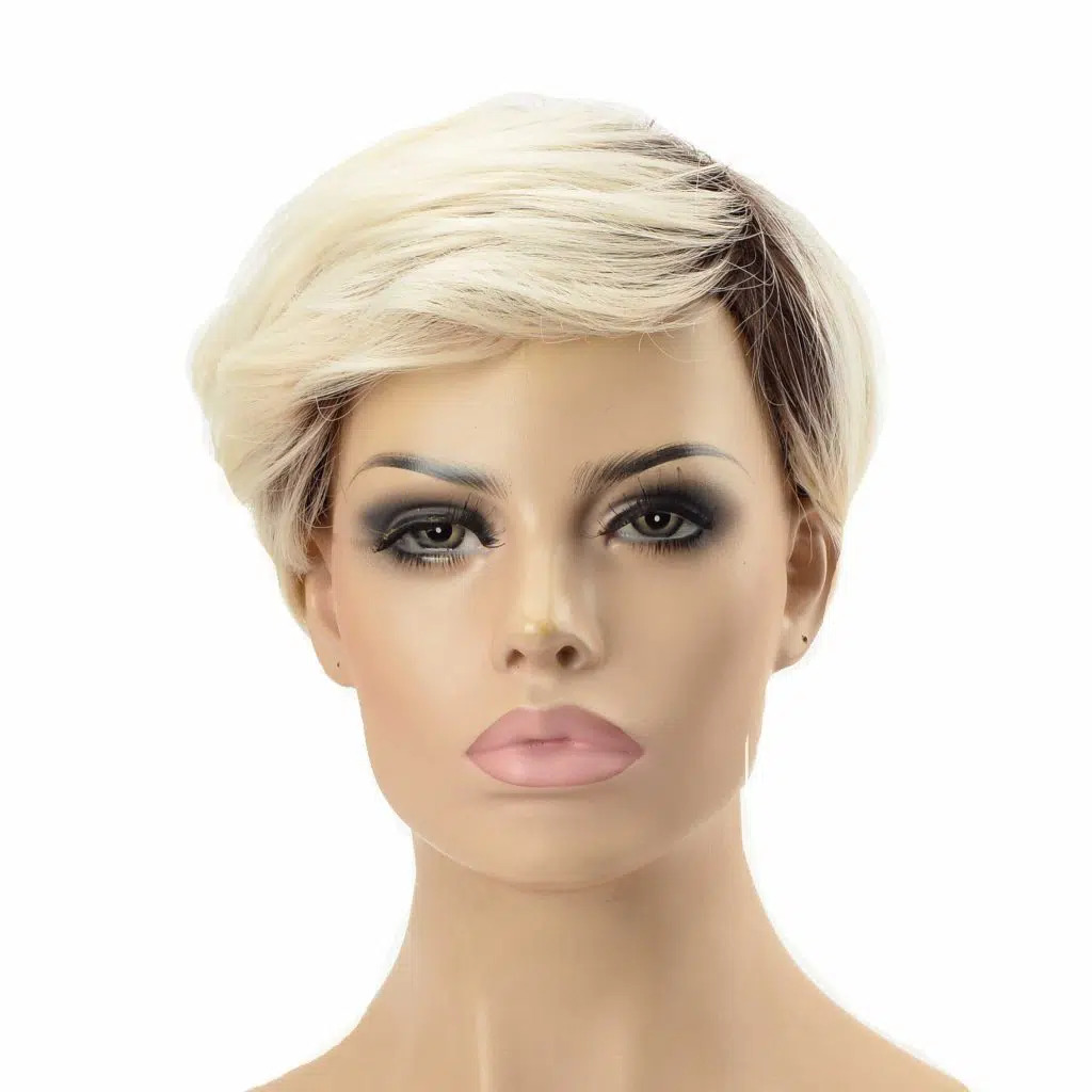 Perruque synthétique courte blonde platine Pixie Cut pour femme