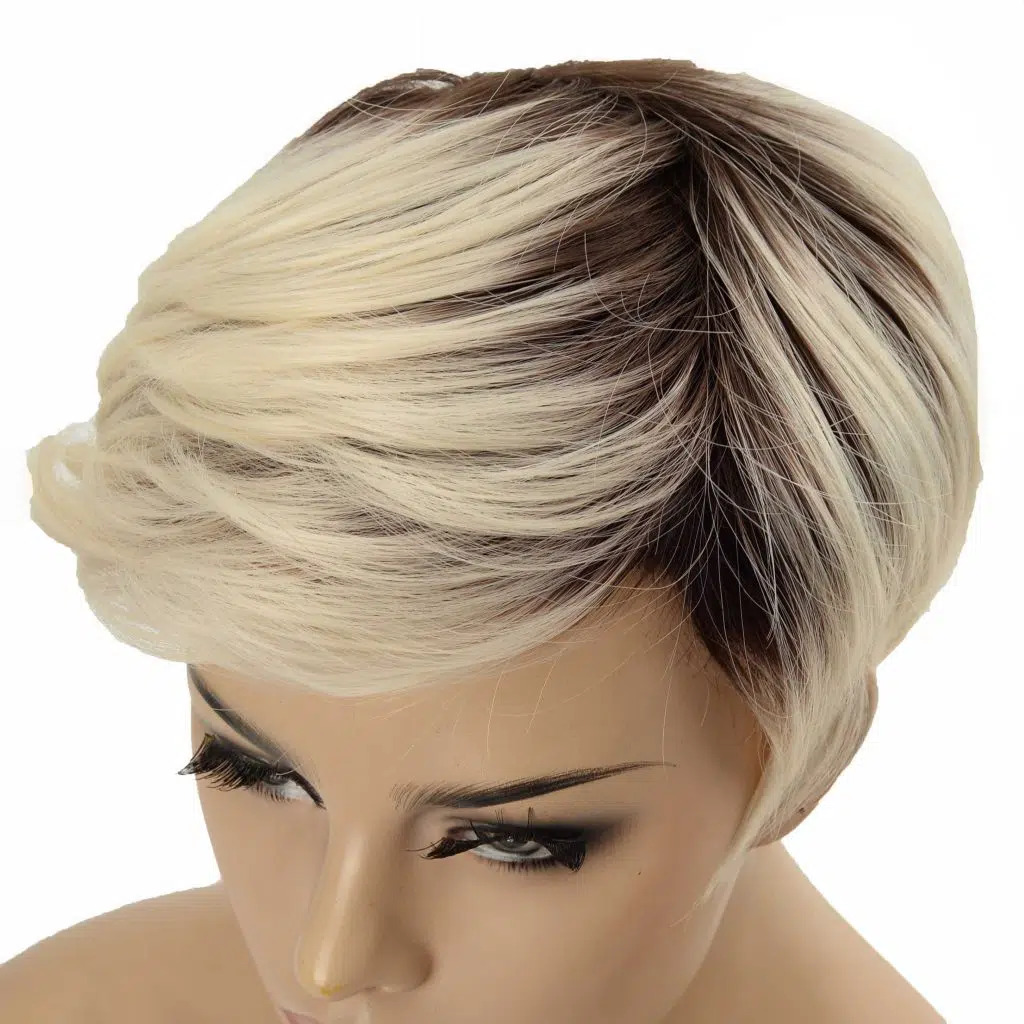Perruque synthétique courte blonde platine Pixie Cut pour femme (4)