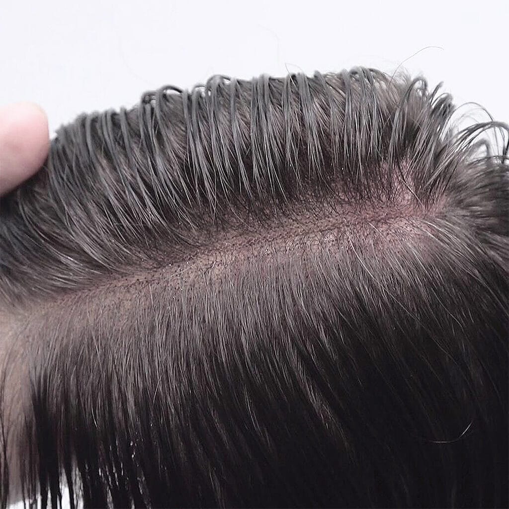 N6 Dentelle française collée sur les cheveux pour hommes avec une raie naturelle et réaliste