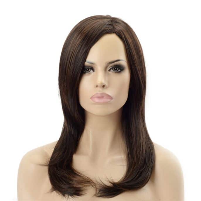 Cheveux foncés-avec-mèches-dorées-perruque-synthétique-5