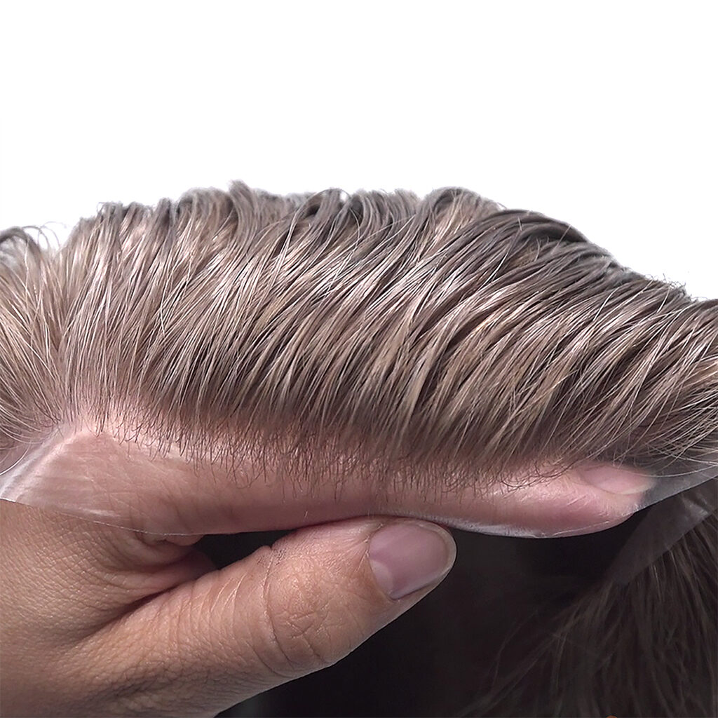 HS1V glue on hair for men with a realistic-looking hairline in brunette (colle pour cheveux pour hommes avec une ligne de cheveux réaliste)  