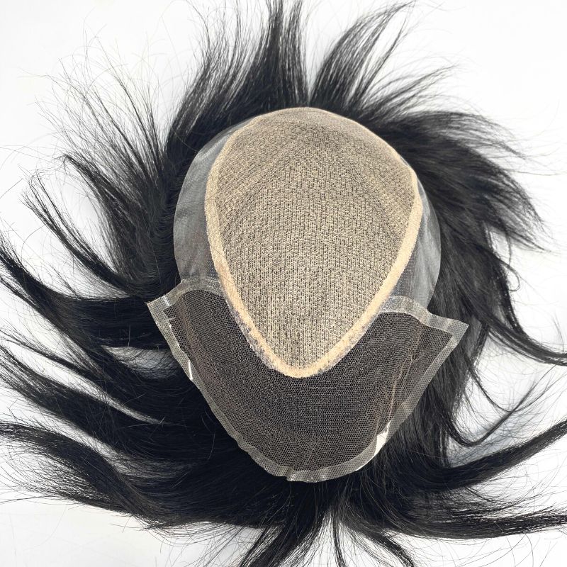 S15-Système de coiffure supérieur en soie-avec-dos-et-côtés en PU