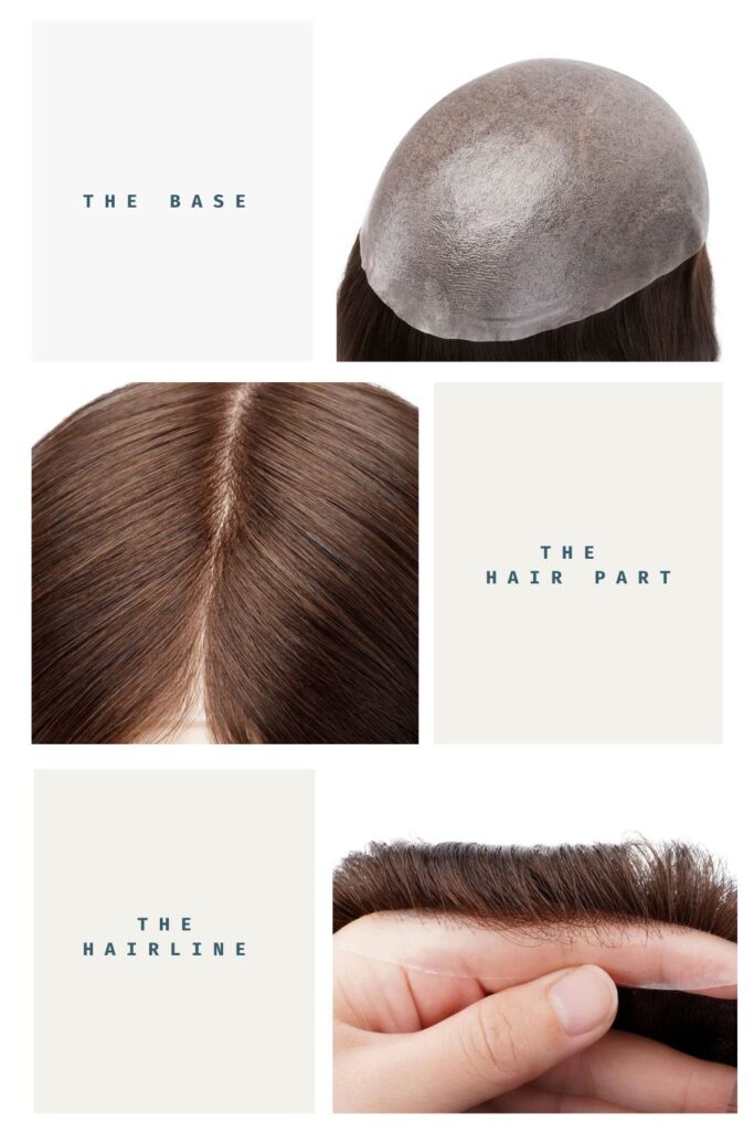 detailed parts of a women's hair system