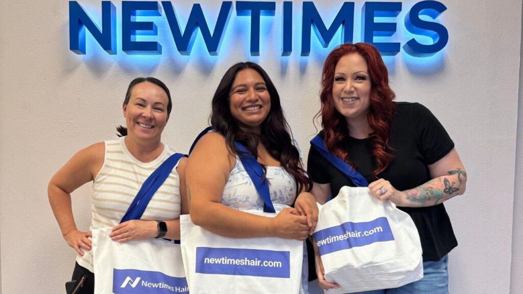 Three Newtimes Hair clients happy about their domestically purchased hair pieces.