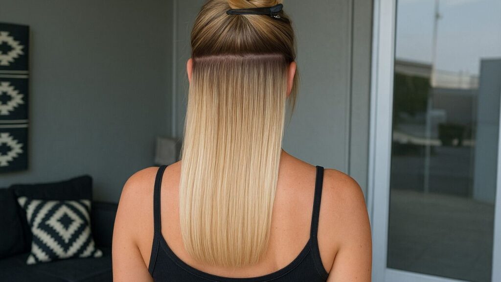 a woman with Genius Weft Extensions 16"