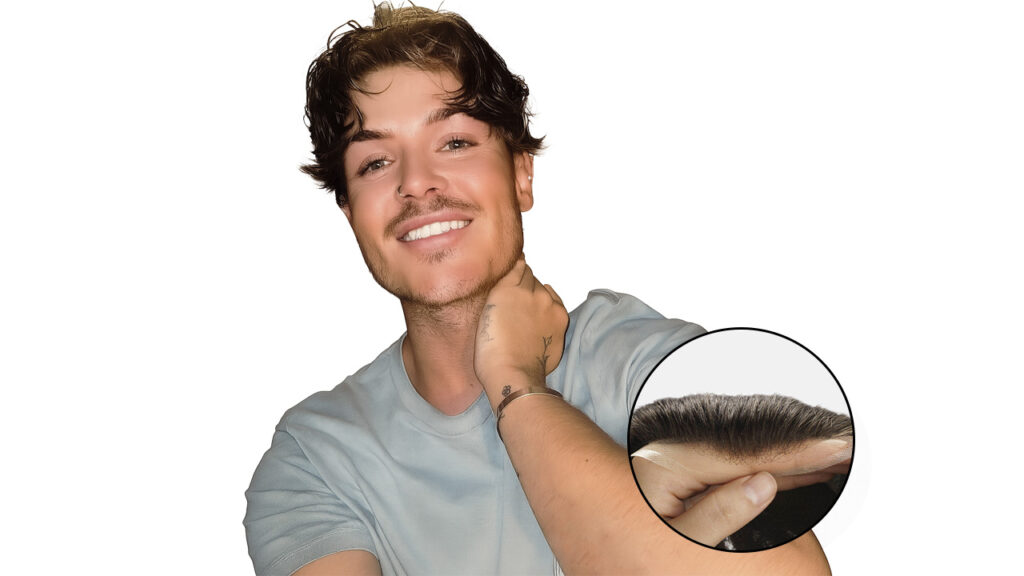 A male influencer wearing our Hollywood Lace Hair System with a lace front.