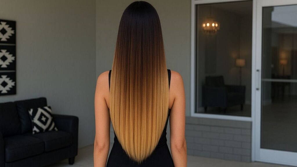 woman wearing Genius Weft Extensions 24"-26"