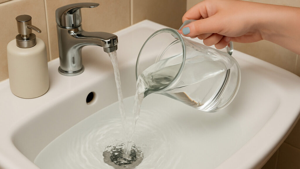 Filling in the tub with hot water from the tap