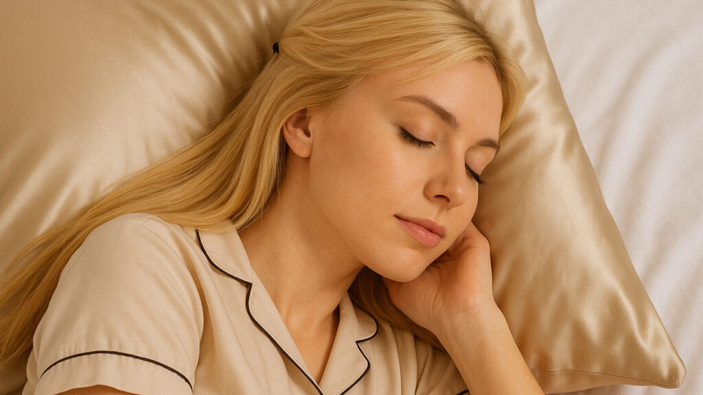 Sleeping on a pillow in a satin pillowcase