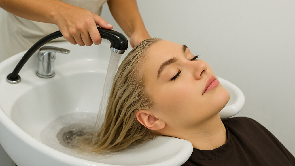 Washing Sasha's hair